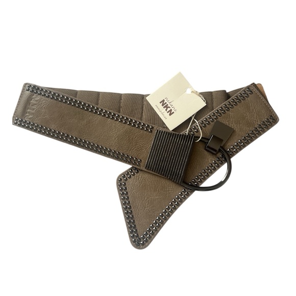 Nekane Accessories - NKN Nekane Taupe Studded Stretch Belt Asymmetrical Faux Leather OS NWT